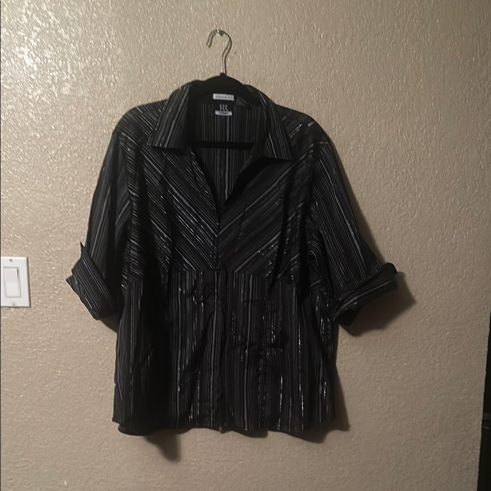 DCC 2X Black and Silver Striped Blouse